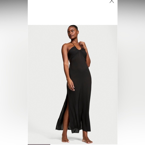 Victoria’s Secret Black Halter Slit Cocktail Gown Size M - Picture 1 of 7